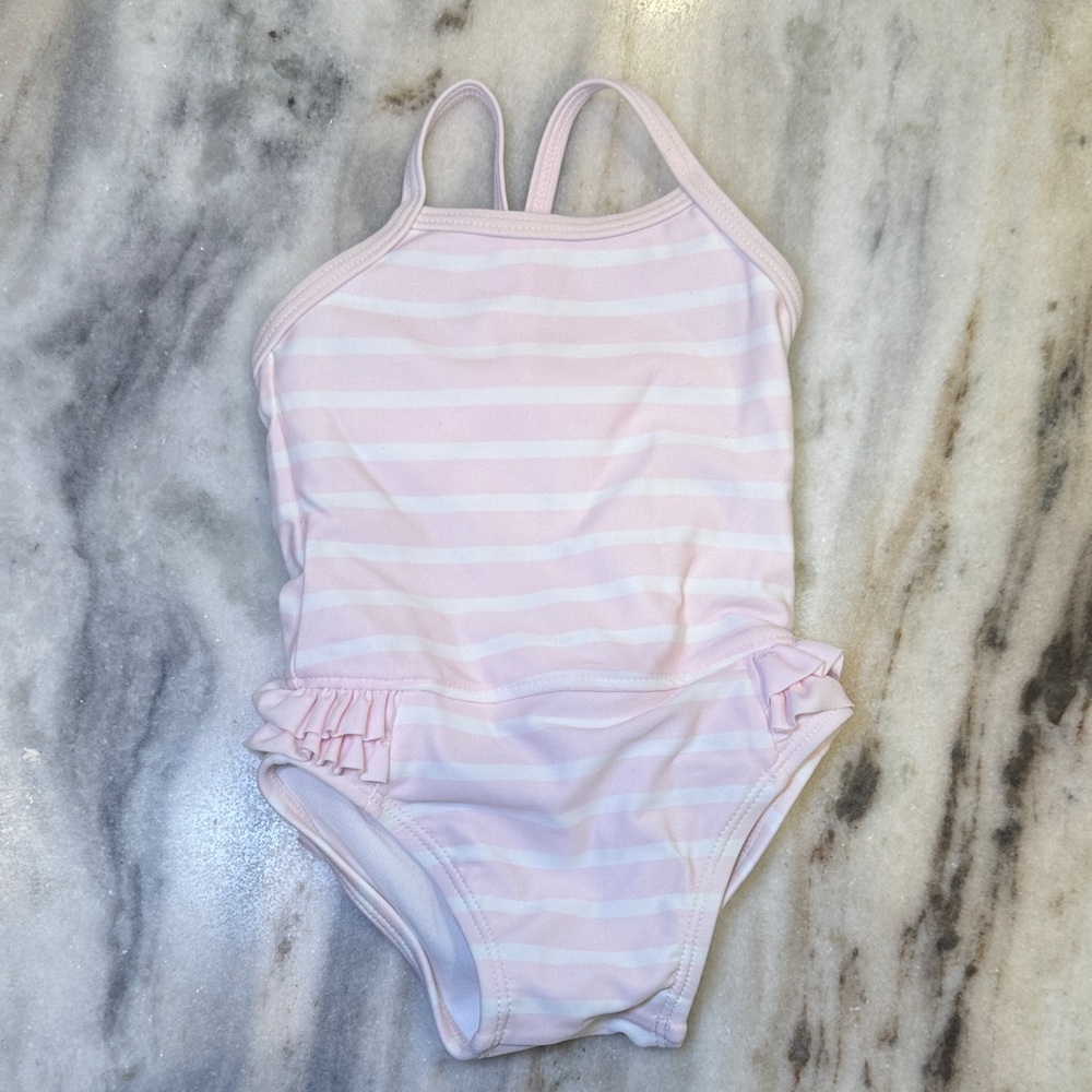 Janie and jack Pink Striped Kids Swimwear with bow Sz3-6 months